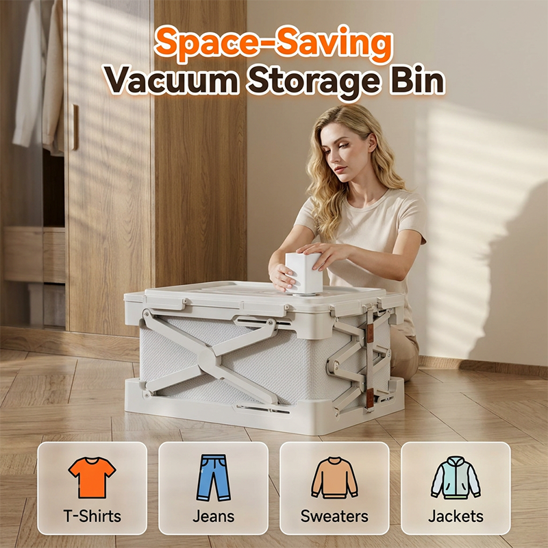 Foldable Vacuum Storage Bin with Electric Pump