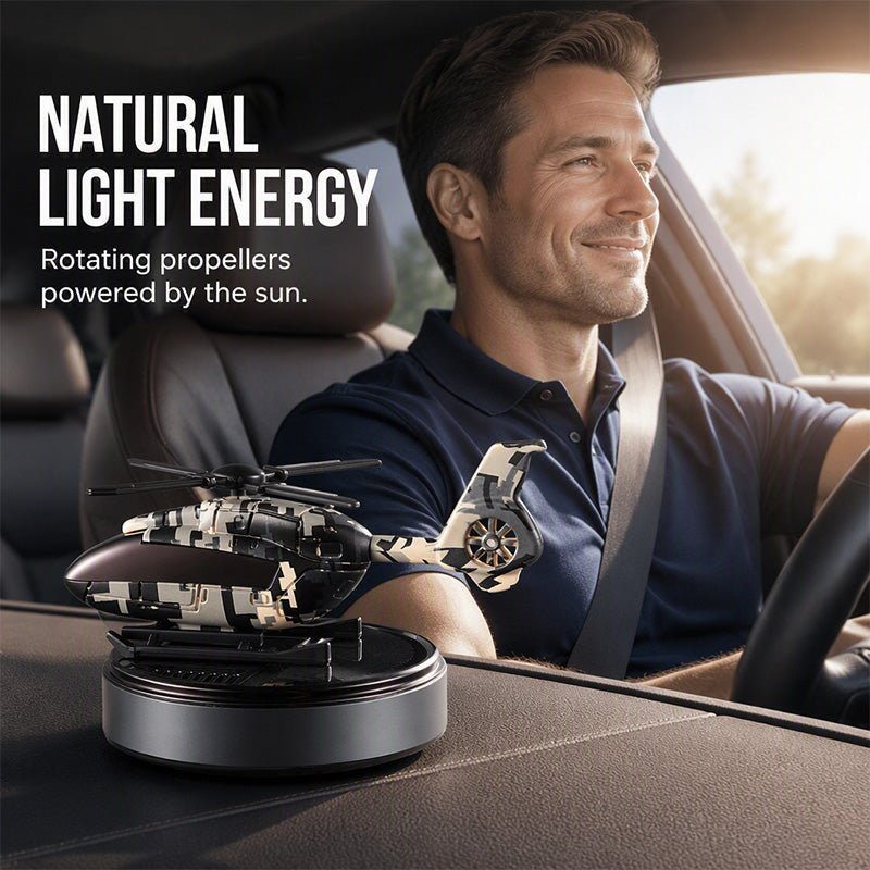 🚗Solar Helicopter Aromatherapy Diffuser – Spins in Light, Refillable Scent Pads, for Car & Home ✨🚁