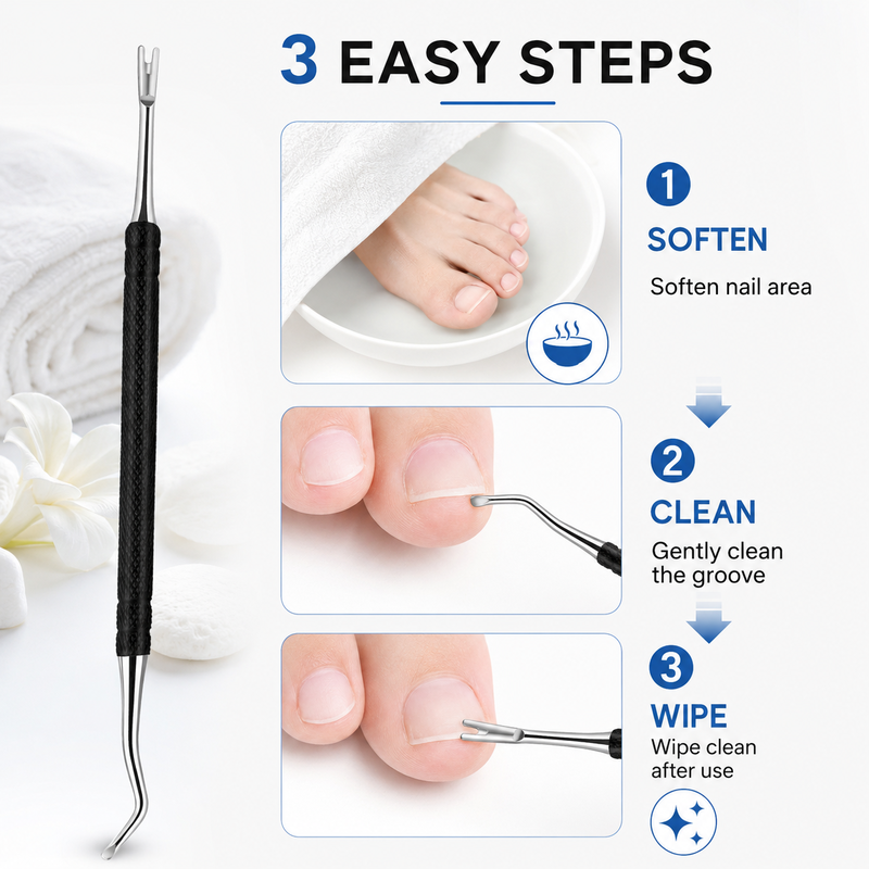 Dual-Ended Ingrown Toenail Lifter & Cleaner Tool