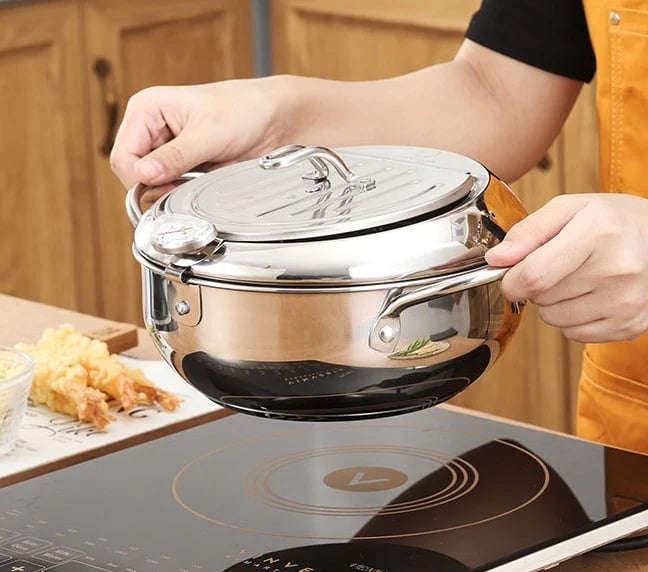 🍤 LIMITED‑TIME 50% OFF! ⚡ 201 Stainless Steel Tempura Fryer Pot – Thermometer, Drain Rack, Deep‑Body ✨