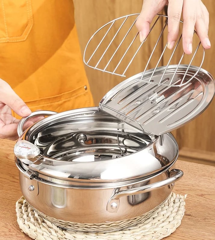 🍤 LIMITED‑TIME 50% OFF! ⚡ 201 Stainless Steel Tempura Fryer Pot – Thermometer, Drain Rack, Deep‑Body ✨