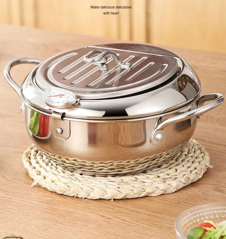 🍤 LIMITED‑TIME 50% OFF! ⚡ 201 Stainless Steel Tempura Fryer Pot – Thermometer, Drain Rack, Deep‑Body ✨
