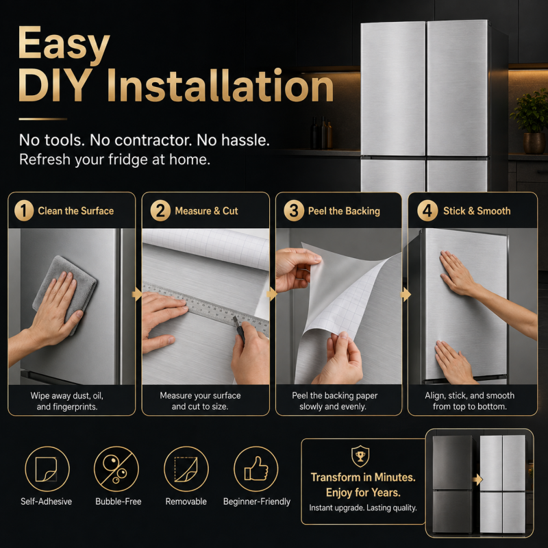 Self-Adhesive Brushed Metal Refrigerator Sticker
