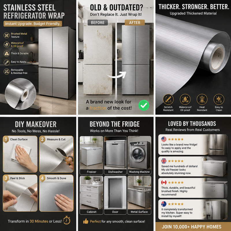 Self-Adhesive Brushed Metal Refrigerator Sticker