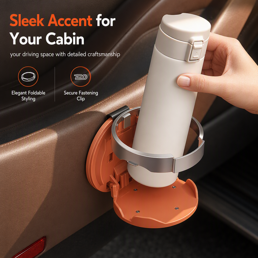 🚗 Last Day Special Price $17.99! 🥤Multifunctional Foldable Car Door Cup Holder Large Diameter Drink and Water Bottle Storage Rack