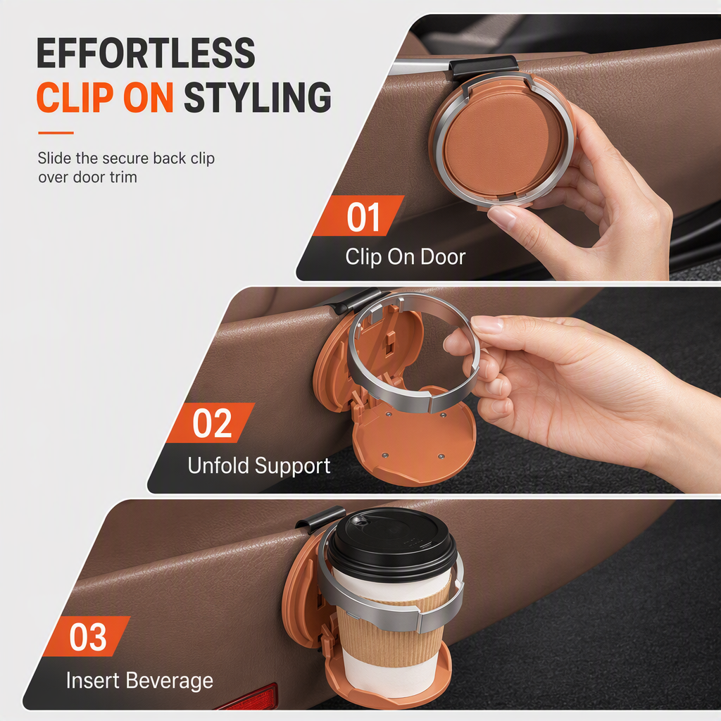 🚗 Last Day Special Price $17.99! 🥤Multifunctional Foldable Car Door Cup Holder Large Diameter Drink and Water Bottle Storage Rack