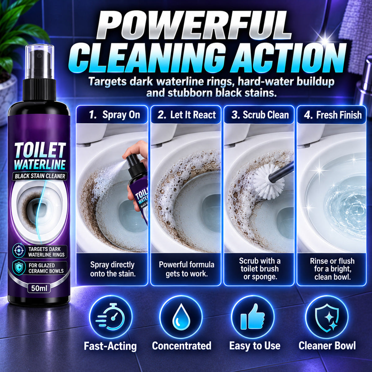 🥳HOT SALE🥳💞10K+ SOLD! Waterline Cleaner! Targets black rings, clinging formula & less scrubbing. Clean bowl – grab yours! ✅