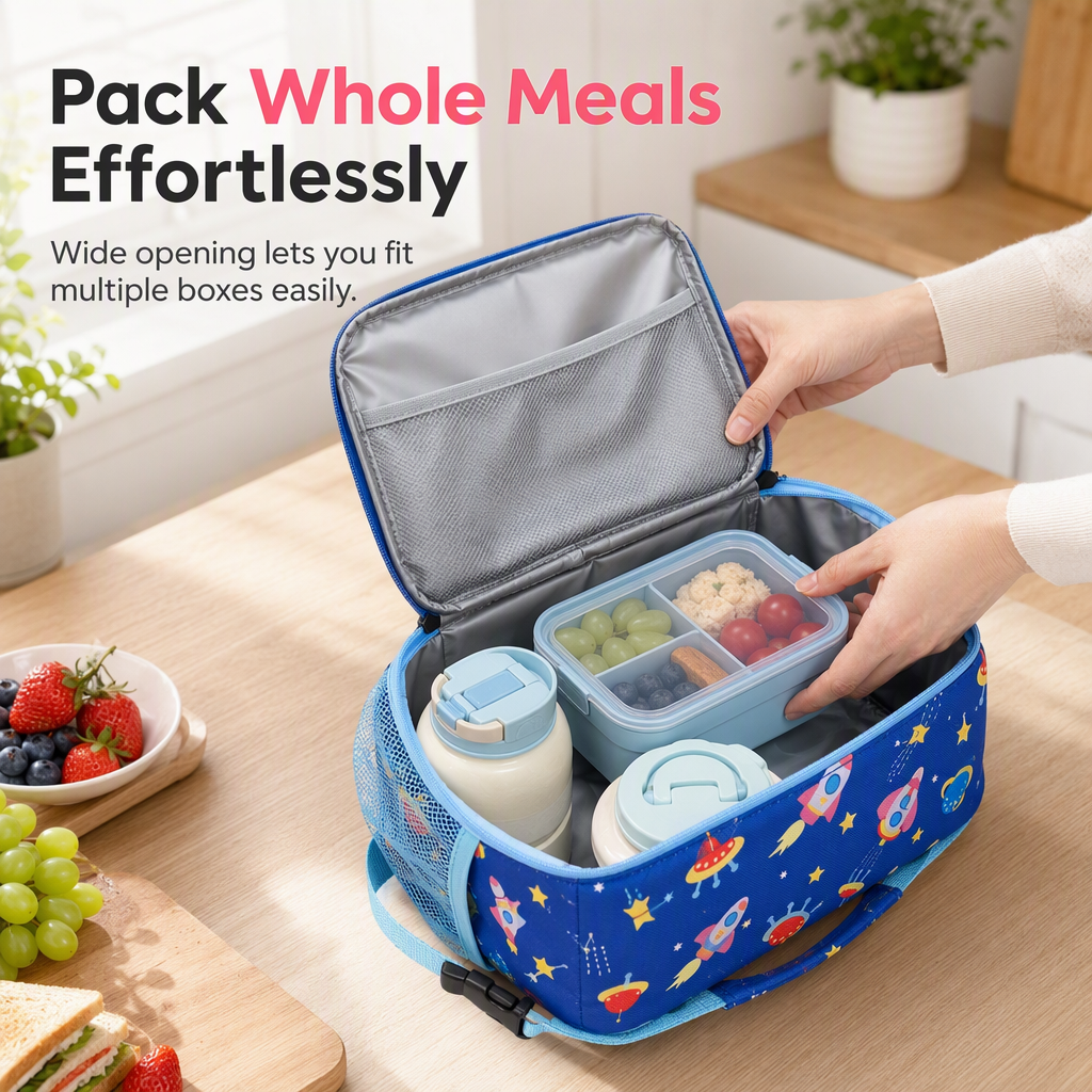 Large Capacity Kids Cartoon Insulated Lunch Bag