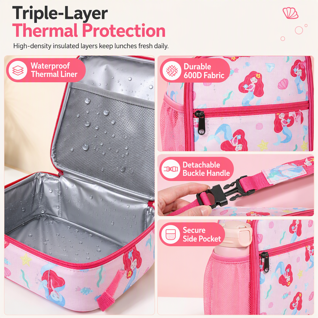 Large Capacity Kids Cartoon Insulated Lunch Bag