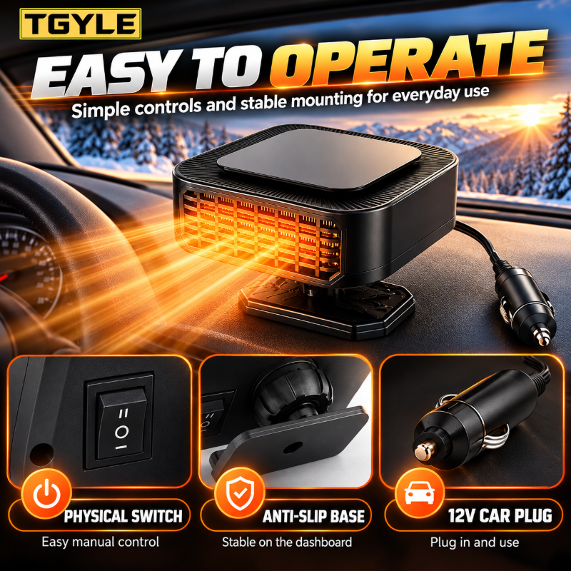 Portable Car Heater Defroster with 360-Degree Rotating Base