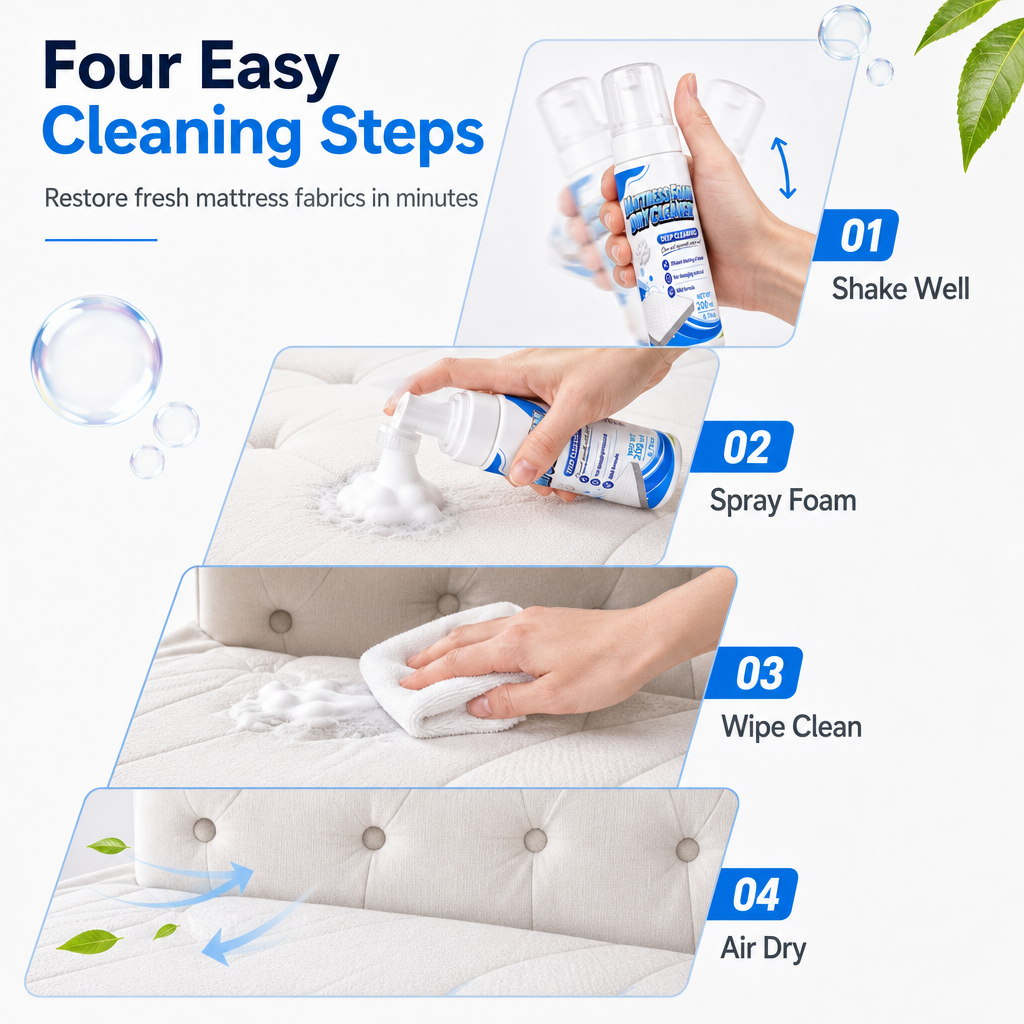 No-Rinse Mattress Foam Cleaner | Waterless Dry Cleaning Spray for Mattress, Sofa, Upholstery & Car Seats