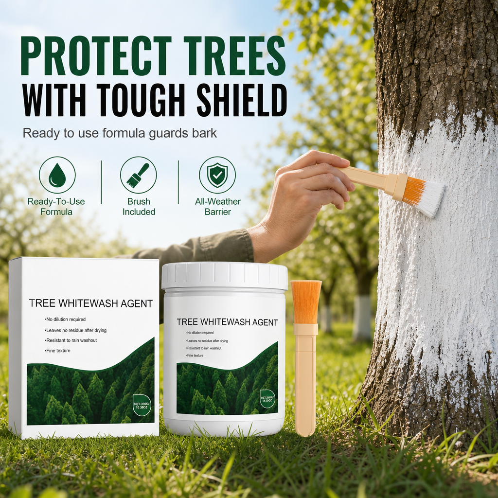 Tree Trunk Whitewash Protective Set 300g with Brush for Frost and Insect Protection on Roadside Trees