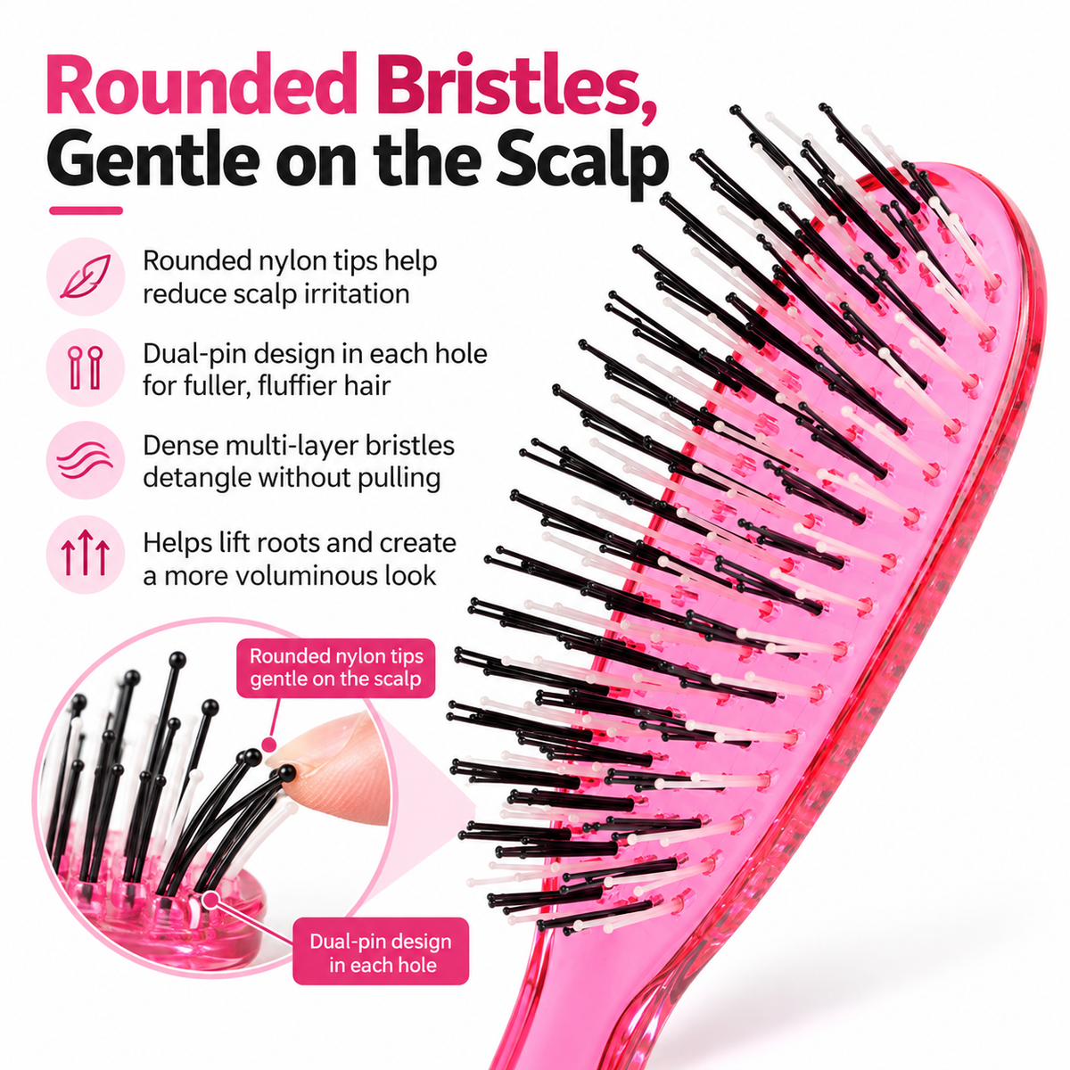 Detangle Knots Instantly! Gentle Portable Scalp Massage Hairbrush