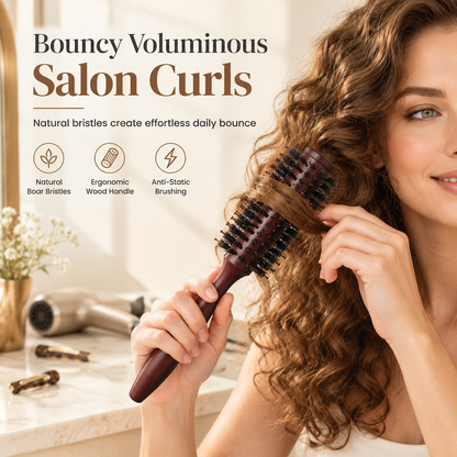 Boar Bristle Round Hair Brush for Blow Drying and Styling Curly or Straight Hair