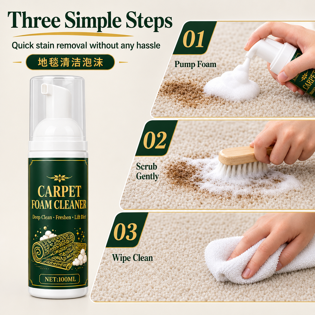 No-Rinse Carpet Stain and Oil Remover Foam Cleaner