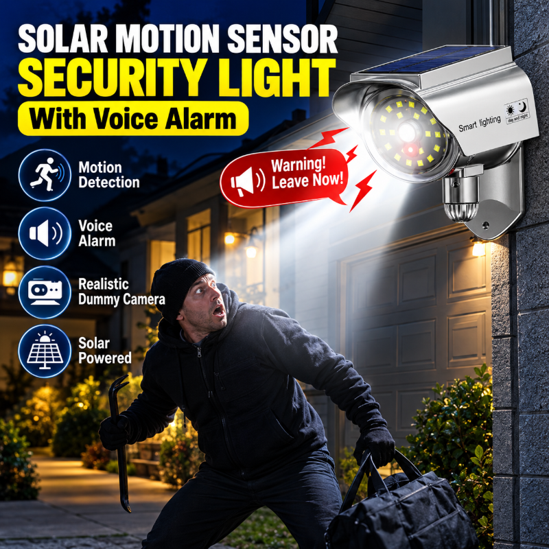 Solar Motion Sensor Security Light with Voice Alarm