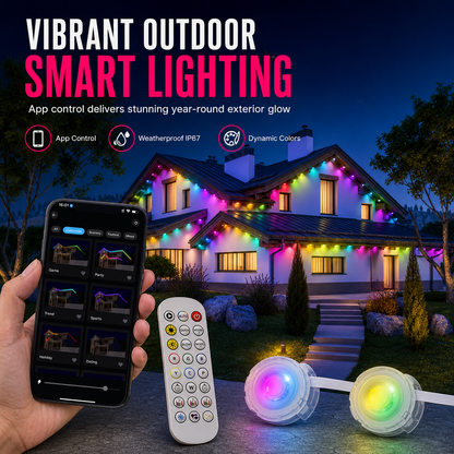 Smart LED Outdoor Eaves Lights IP67 Waterproof RGB Color Changing String Lights with App Control