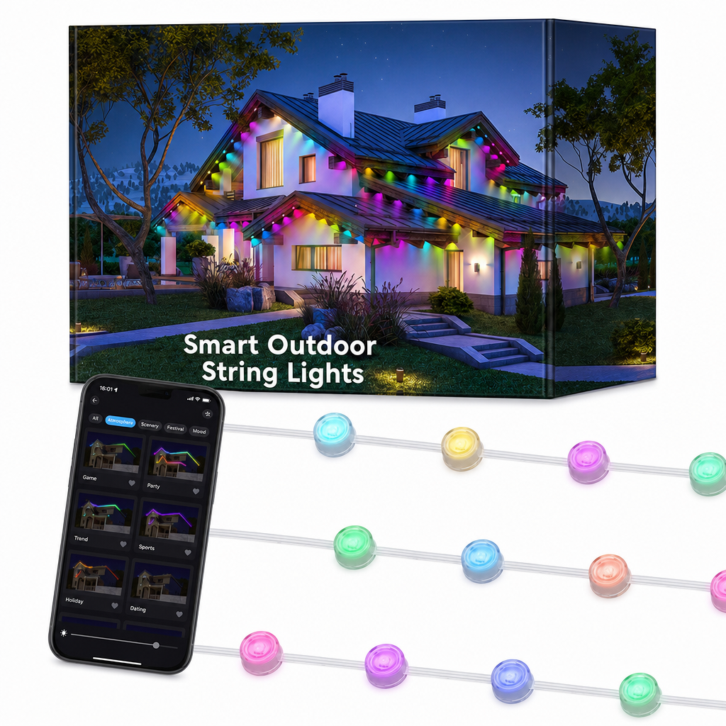 Smart LED Outdoor Eaves Lights IP67 Waterproof RGB Color Changing String Lights with App Control