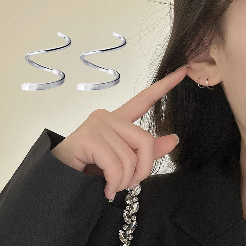 [ideal gift for her ]  Minimalist Geometric Spiral Hoop Earrings