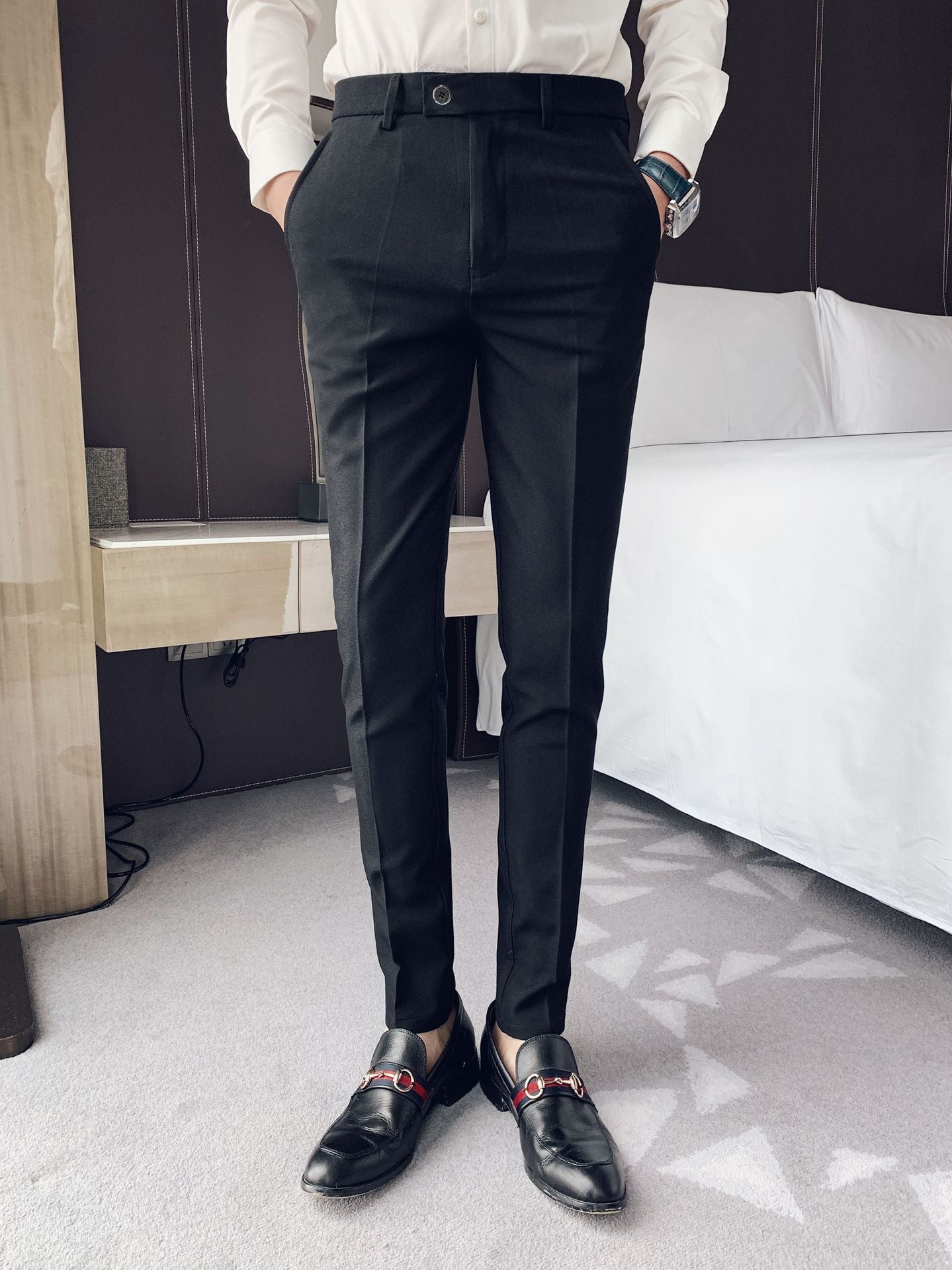 🔥2024🔥Men's Lycra Blend Solid Slim Fit Formal Trouser