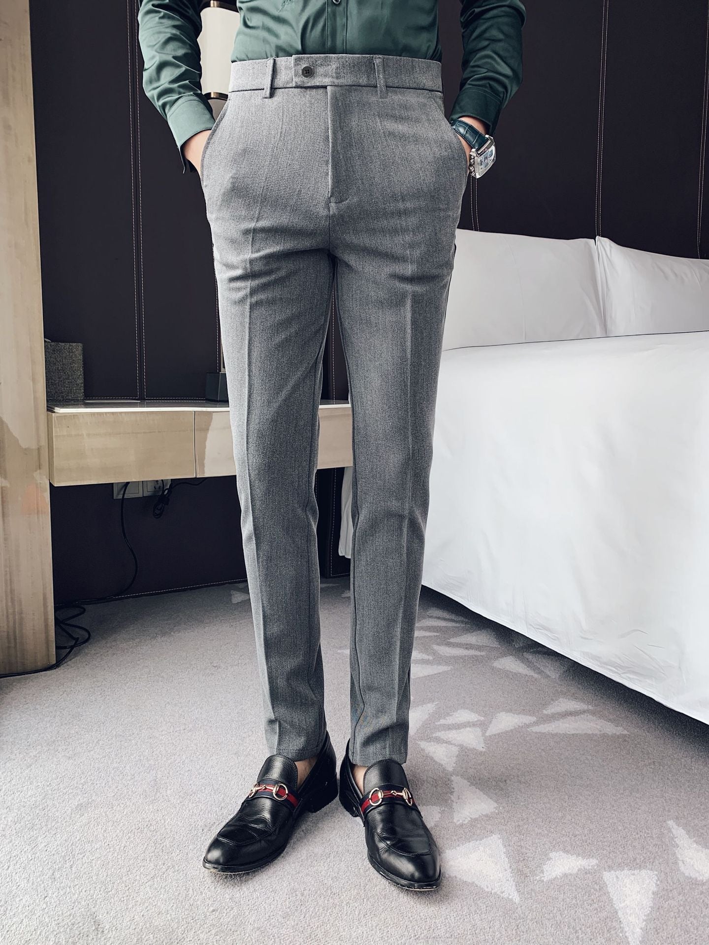 🔥2024🔥Men's Lycra Blend Solid Slim Fit Formal Trouser
